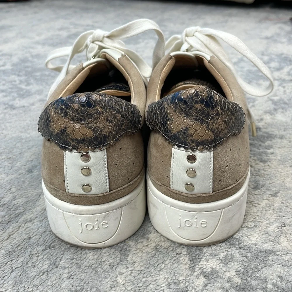 Joie Handan Camel Tan Suede Snakeskin Toe Platform Sneaker Sz 39